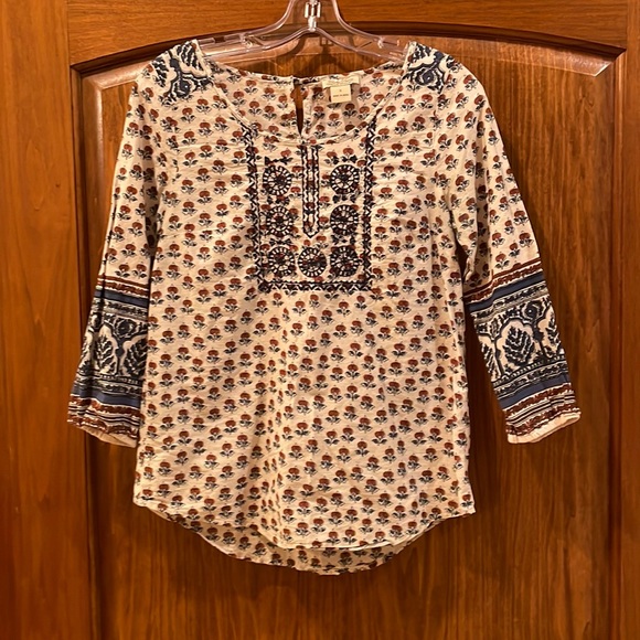Lucky Brand Live in Love Boho Floral Print Embroidered Tunic Top Size Small - Picture 1 of 7